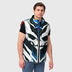 Мужской жилет Абстрактный белый череп и синие полосы, цвет: 3D-красный — фото 2