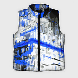 Мужской жилет Сине-белая абстракция на чёрном фоне, цвет: 3D-черный