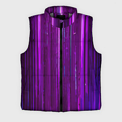 Мужской жилет Вертикальные фиолетовые линии на чёрном фоне, цвет: 3D-светло-серый