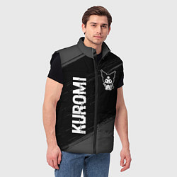 Мужской жилет Kuromi glitch на темном фоне вертикально, цвет: 3D-черный — фото 2