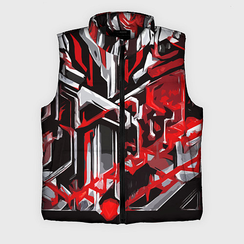 Мужской жилет Красно-белая агрессивная абстракция на чёрном фоне / 3D-Черный – фото 1