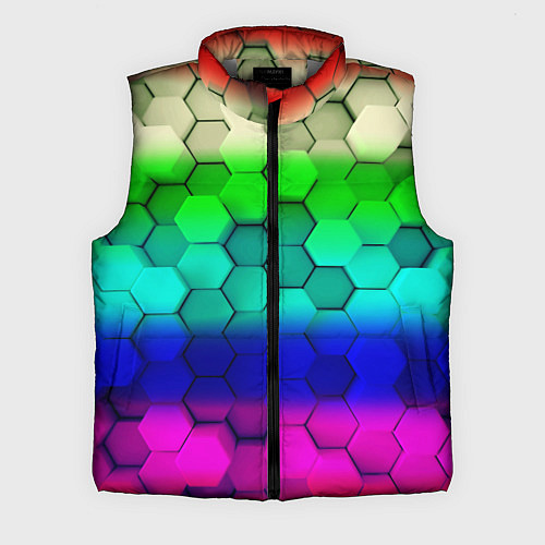 Мужской жилет Неоновая абстракция соты / 3D-Светло-серый – фото 1