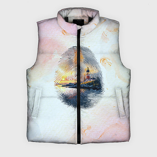 Мужской жилет Маяк у моря на закате в отпечатке пальца / 3D-Черный – фото 1