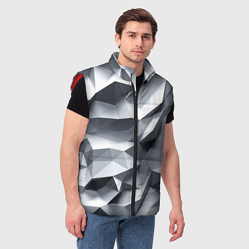 Мужской жилет Белая геометрия с искажением / 3D-Красный – фото 3
