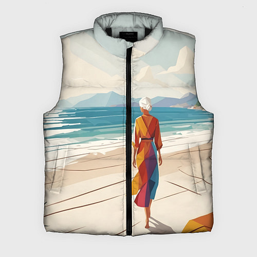 Мужской жилет Летний пейзаж с женщиной на пляже / 3D-Черный – фото 1