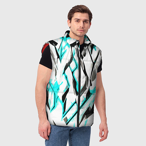 Мужской жилет Чёрно-голубые агрессивные полосы на белом фоне / 3D-Красный – фото 3