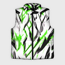 Мужской жилет Чёрно-зелёные агрессивные полосы на белом фоне, цвет: 3D-черный