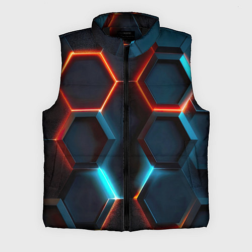 Мужской жилет Неоновые темно синие соты / 3D-Черный – фото 1