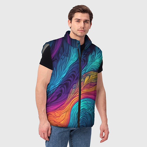 Мужской жилет Перья эбру абстракция / 3D-Светло-серый – фото 3