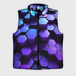 Мужской жилет Абстрактные трехмерные фиолетовые гексагоны, цвет: 3D-черный