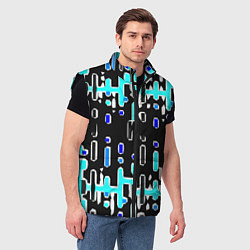 Мужской жилет Синие линии и точки на чёрном фоне, цвет: 3D-черный — фото 2