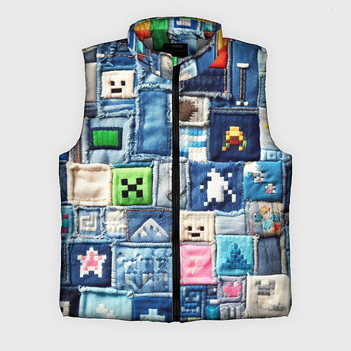 Мужской жилет Minecraft на пэчворк джинсах / 3D-Светло-серый – фото 1