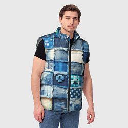 Мужской жилет Minecraft на пэчворк дениме, цвет: 3D-светло-серый — фото 2