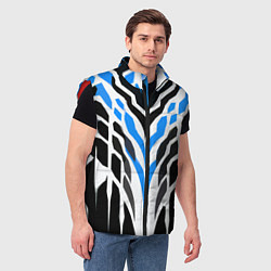 Мужской жилет Агрессивные сине-белые полосы на чёрном фоне, цвет: 3D-красный — фото 2