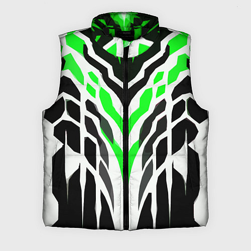 Мужской жилет Агрессивные зелёно-белые полосы на чёрном фоне / 3D-Черный – фото 1
