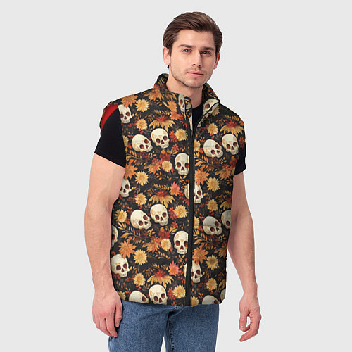Мужской жилет Черепа и цветы - паттерн / 3D-Красный – фото 3