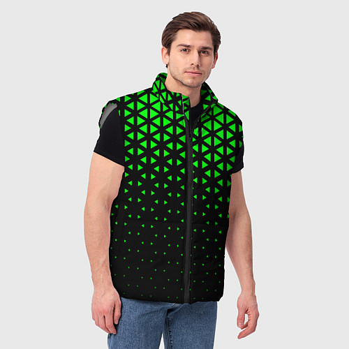 Мужской жилет Геометрический градиент - чёрно-зелёный / 3D-Светло-серый – фото 3