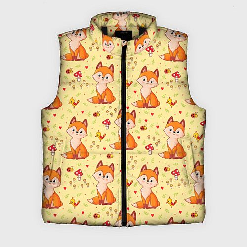 Мужской жилет Рыжие лисички цветной паттерн / 3D-Черный – фото 1