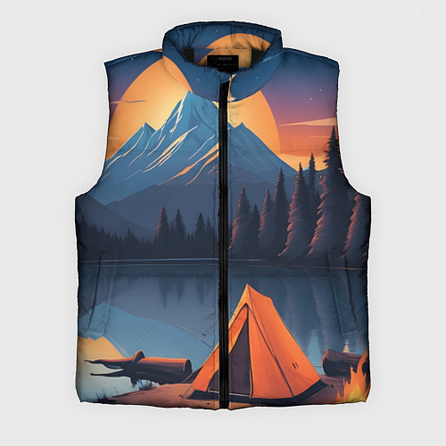 Мужской жилет Палатка на берегу озера / 3D-Черный – фото 1