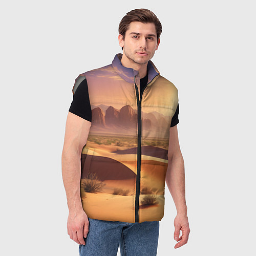 Мужской жилет Закат в жаркой пустыне / 3D-Светло-серый – фото 3