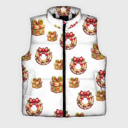 Мужской жилет Много новогодних пончиков и подарков с бантиком и / 3D-Черный – фото 1