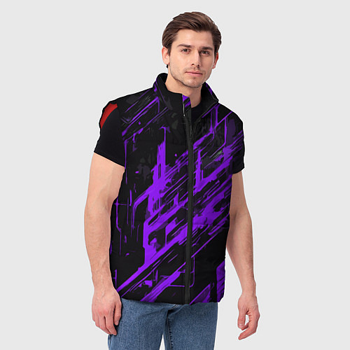 Мужской жилет Purple stripes on a black background / 3D-Красный – фото 3