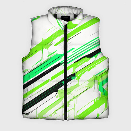 Мужской жилет Чёрно-зелёно-салатовые полосы на белом фоне / 3D-Черный – фото 1