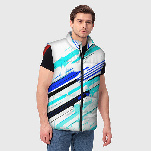 Мужской жилет Чёрно-сине-голубые полосы на белом фоне / 3D-Красный – фото 3