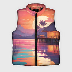 Мужской жилет Летний домик пальмы закат, цвет: 3D-черный