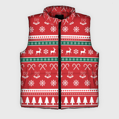Мужской жилет Новогодний паттерн с оленями снежинками леденцами / 3D-Красный – фото 1