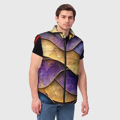 Мужской жилет Фиолетовые и золотые волны / 3D-Красный – фото 3