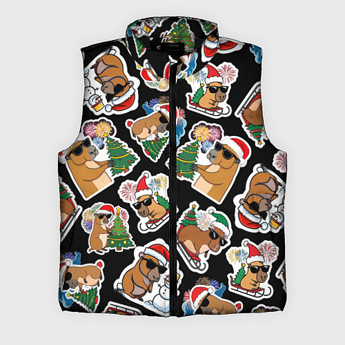 Мужской жилет Новогодняя капибара с ёлкой / 3D-Черный – фото 1