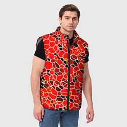 Мужской жилет Абстрактные плитки красные и чёрные, цвет: 3D-светло-серый — фото 2