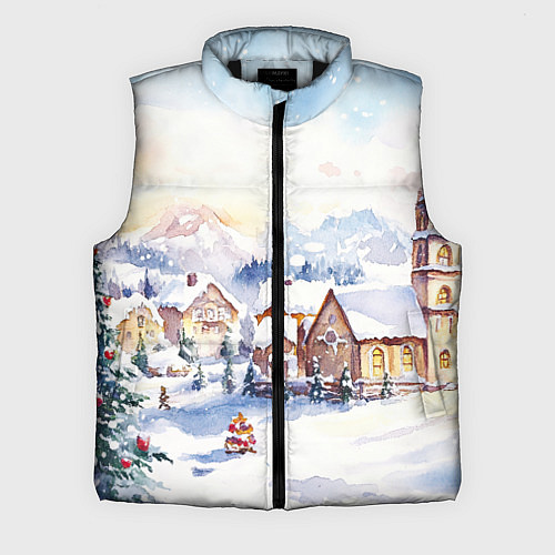 Мужской жилет Новогодний снежный город / 3D-Черный – фото 1