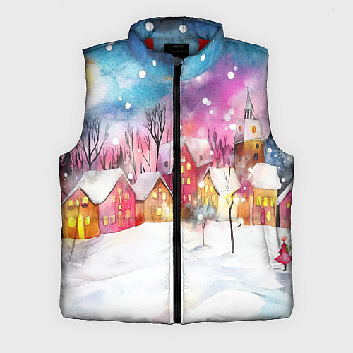 Мужской жилет Новогодний ночной дворик / 3D-Красный – фото 1
