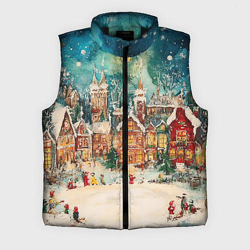 Мужской жилет Новогодний снежный город / 3D-Черный – фото 1