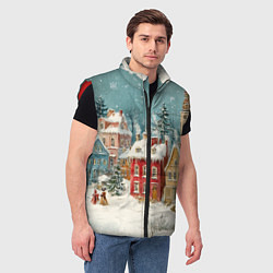 Мужской жилет Праздничный новогодний город, цвет: 3D-красный — фото 2