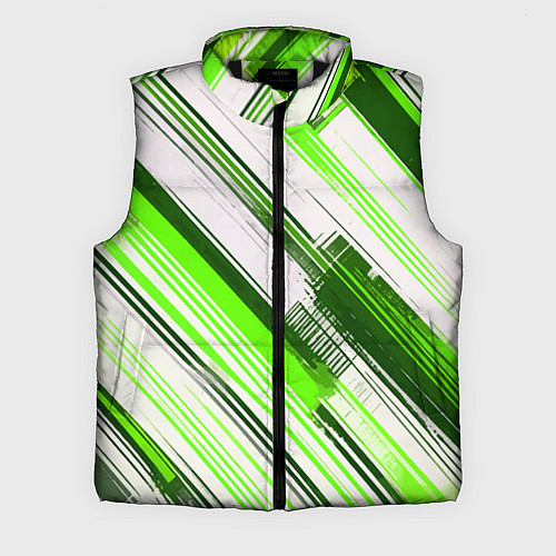 Мужской жилет Зелёные диагональные полосы на белом фоне / 3D-Черный – фото 1