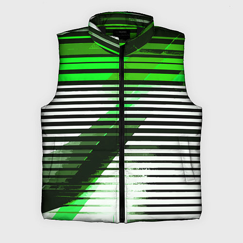 Мужской жилет Зелёно-чёрные полосы на белом фоне / 3D-Черный – фото 1