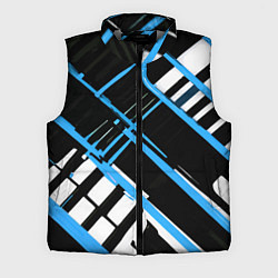 Мужской жилет Сине-белые линии на чёрном фоне, цвет: 3D-светло-серый