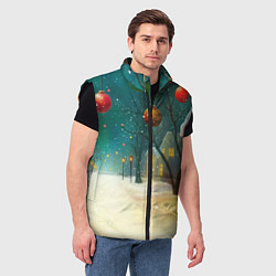 Мужской жилет Новогодние шары и тропинка, цвет: 3D-черный — фото 2