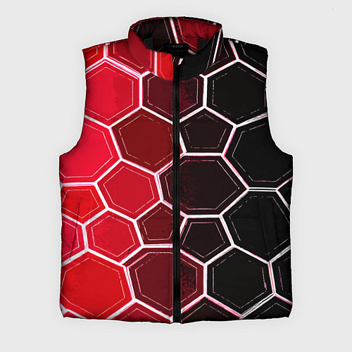 Мужской жилет Белые шестиугольники на чёрно-красном фоне / 3D-Черный – фото 1