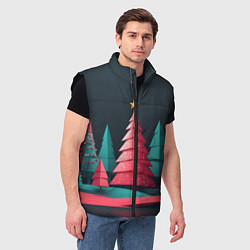 Мужской жилет Новогодний ночной лес, цвет: 3D-черный — фото 2