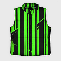 Мужской жилет Толстые зелёные полосы на чёрном фоне, цвет: 3D-светло-серый