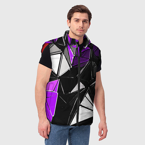Мужской жилет Фиолетово-белые рельефные треугольники на чёрном ф / 3D-Красный – фото 3