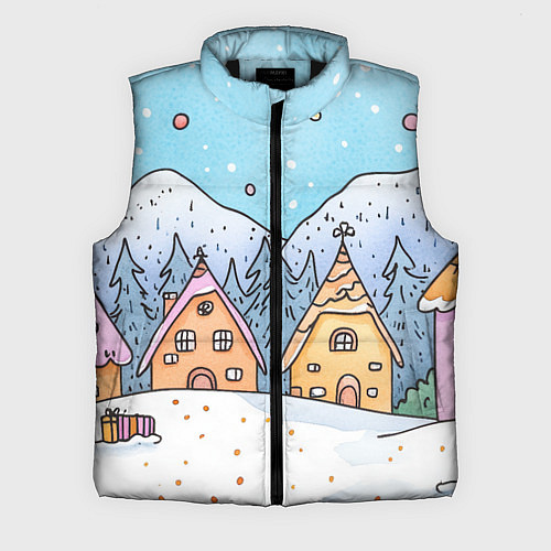 Мужской жилет Новогодние рисованные домики / 3D-Черный – фото 1