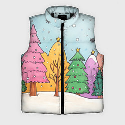 Мужской жилет Разноцветные елочки и деревья, цвет: 3D-черный