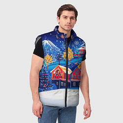 Мужской жилет Новогодний городок в горах, цвет: 3D-светло-серый — фото 2