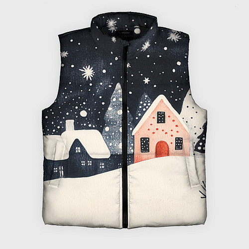 Мужской жилет Новогодняя ночь и розовый домик / 3D-Черный – фото 1