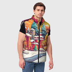 Мужской жилет Новогодний город в оранжевых оттенках, цвет: 3D-светло-серый — фото 2